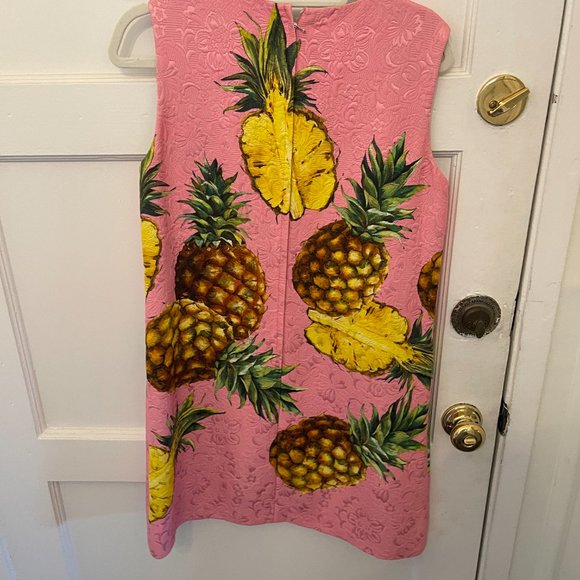 Dolce and Gabbana Pink Jacquard Pineapple Print Sleeveless Dress Large - Picture 5 of 5